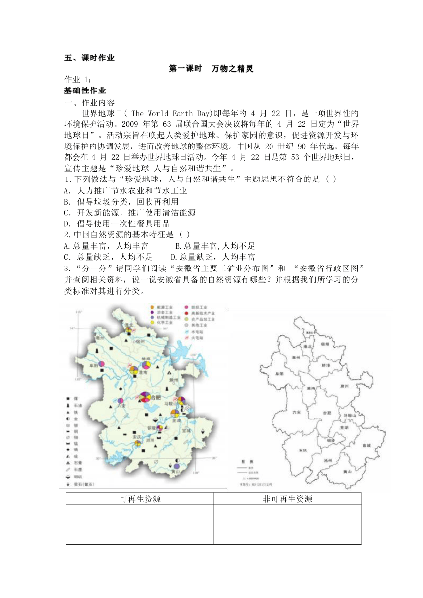 第三章《中国的自然资源》单元作业设计 2023-2024学年人教版地理八年级上册