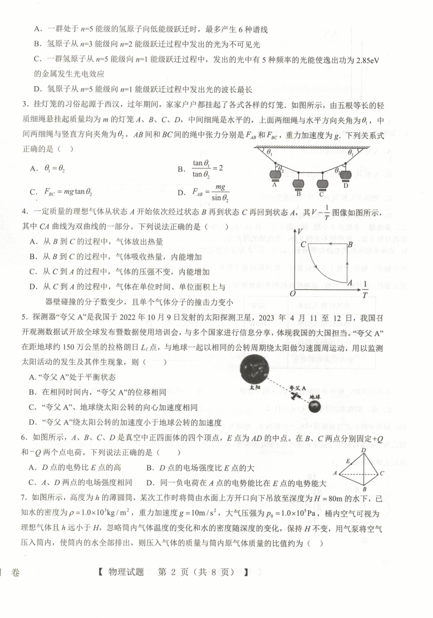 山东省2023-2024学年高三上学期开学摸底大联考物理试题（PDF版无答案）