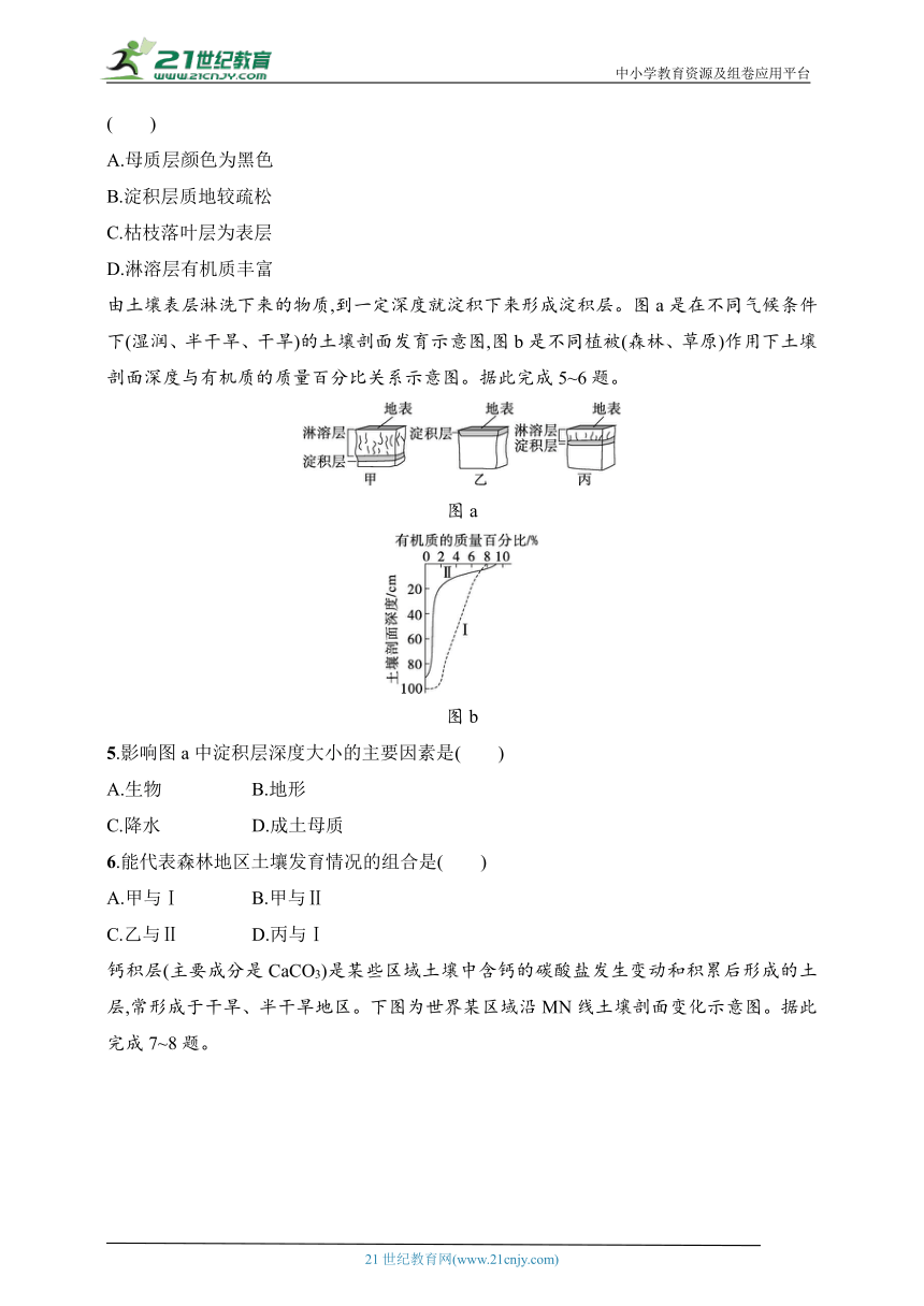 2024浙江专版新教材地理高考第一轮基础练--考点分层练44　土壤剖面（含解析）