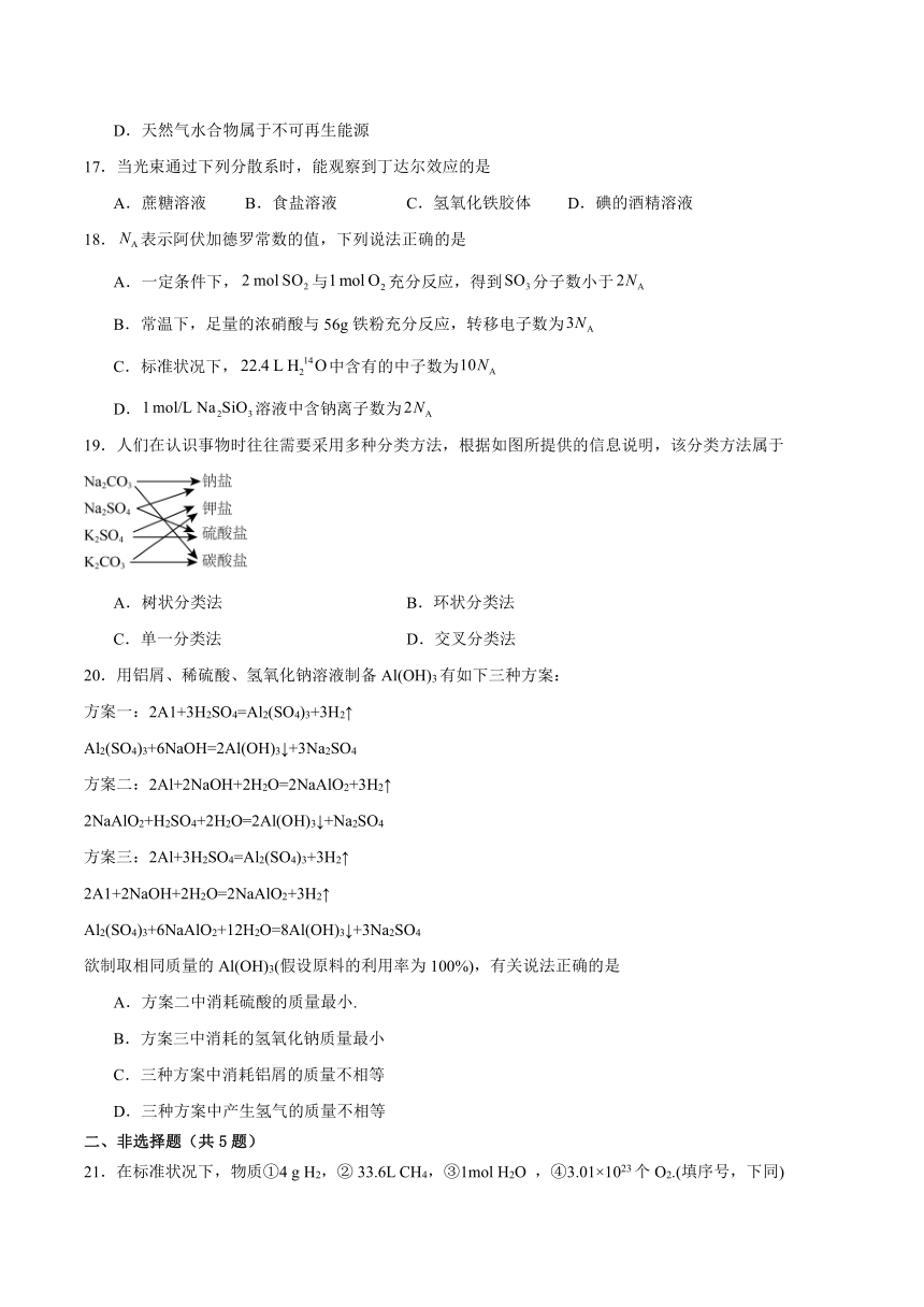 专题1 物质的分类及计量 （含解析）单元检测题 2023-2024学年高一上学期化学苏教版（2019）必修第一册