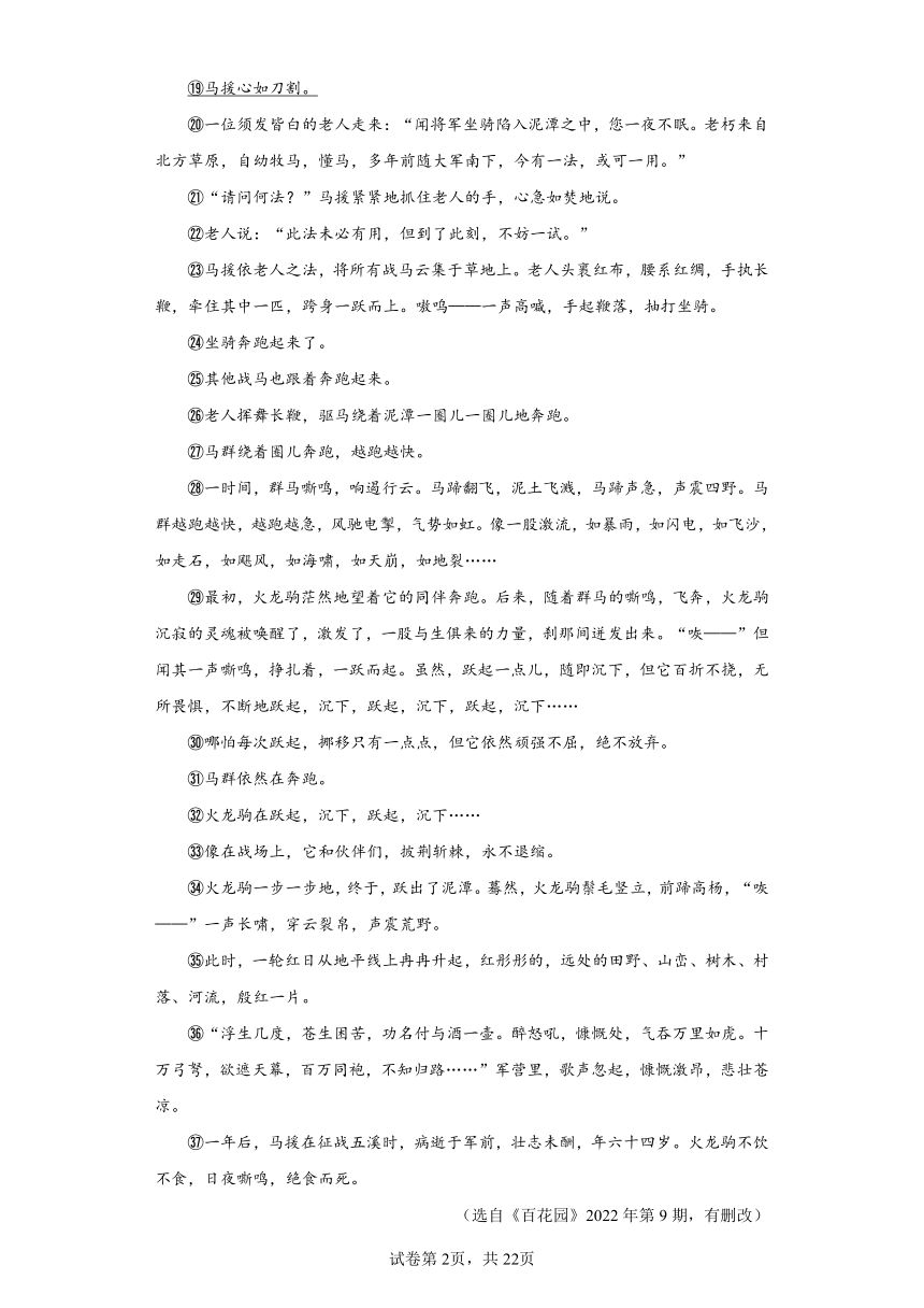 2023年重庆市中考语文真题A卷—小说阅读（含解析）