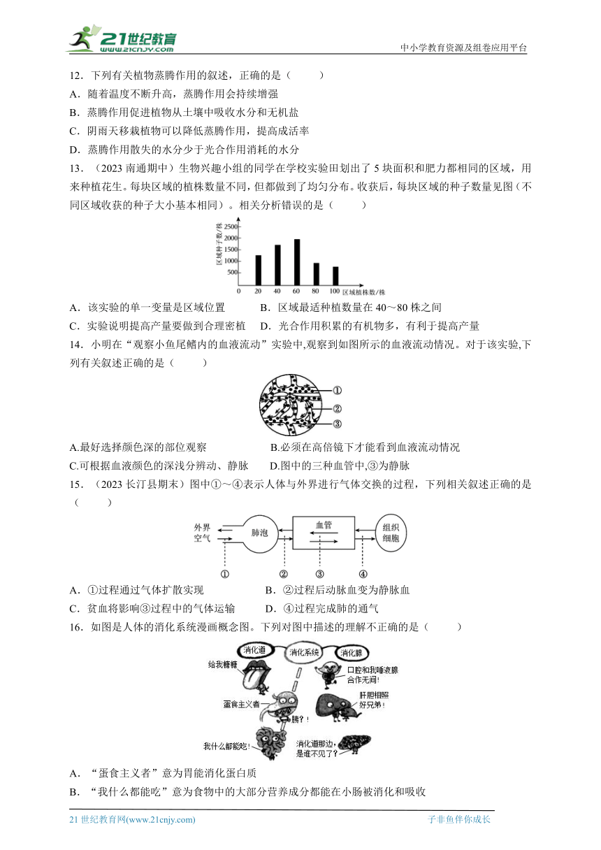 2024中考科学冲刺之生物的物质和能量专题（含答案）