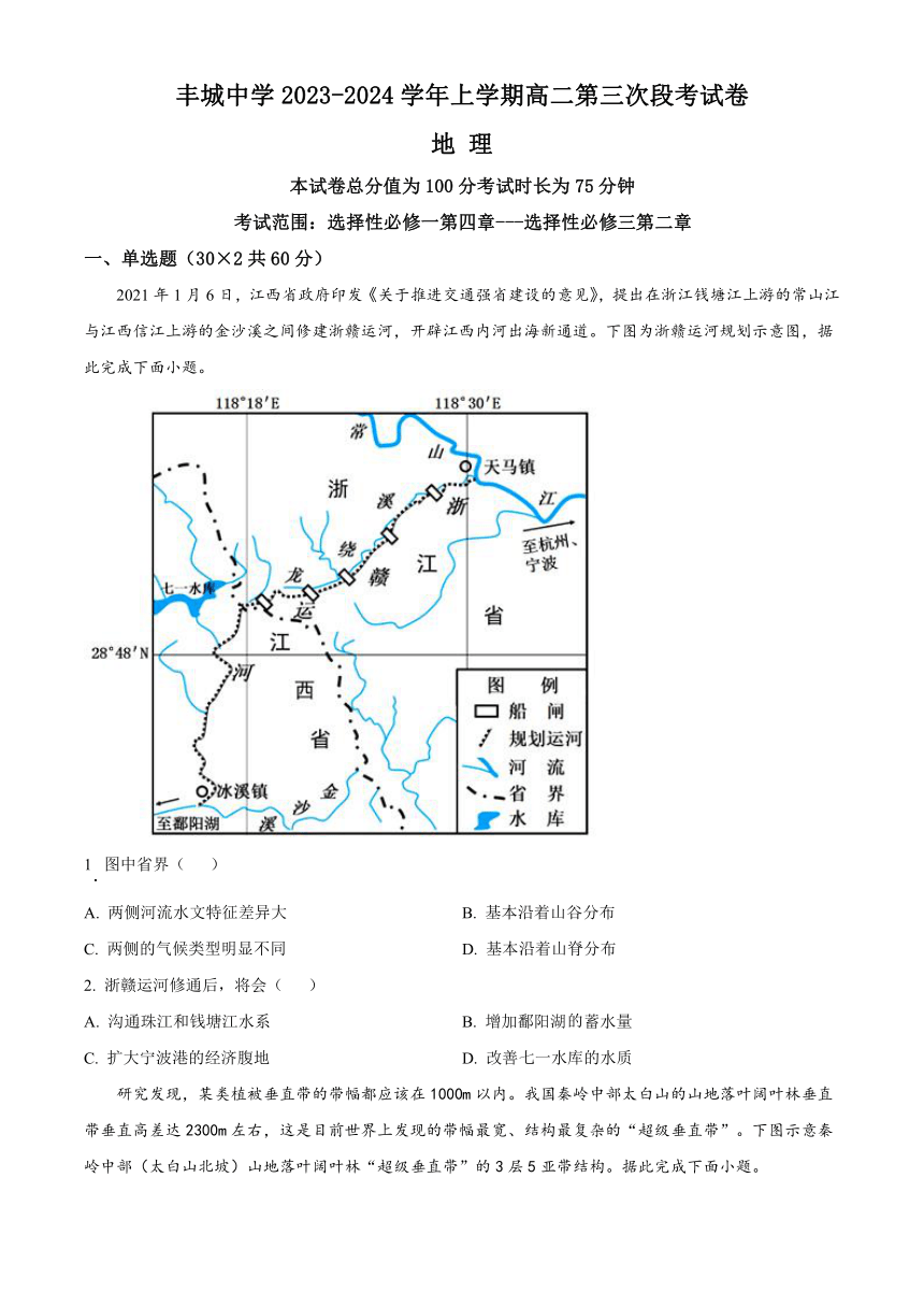 江西省宜春市丰城名校2023-2024学年高二上学期12月月考试题 地理（解析版）