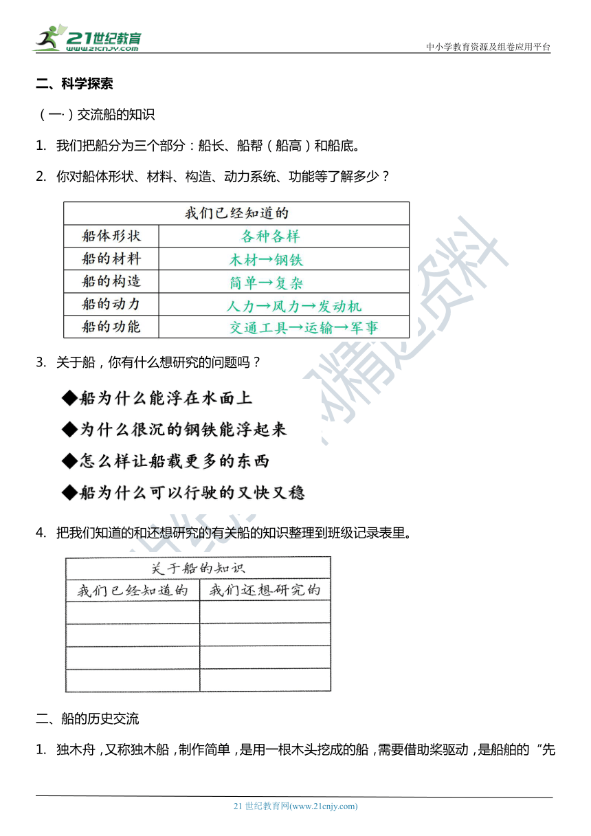 （核心素养目标）2.1 船的历史  教案设计