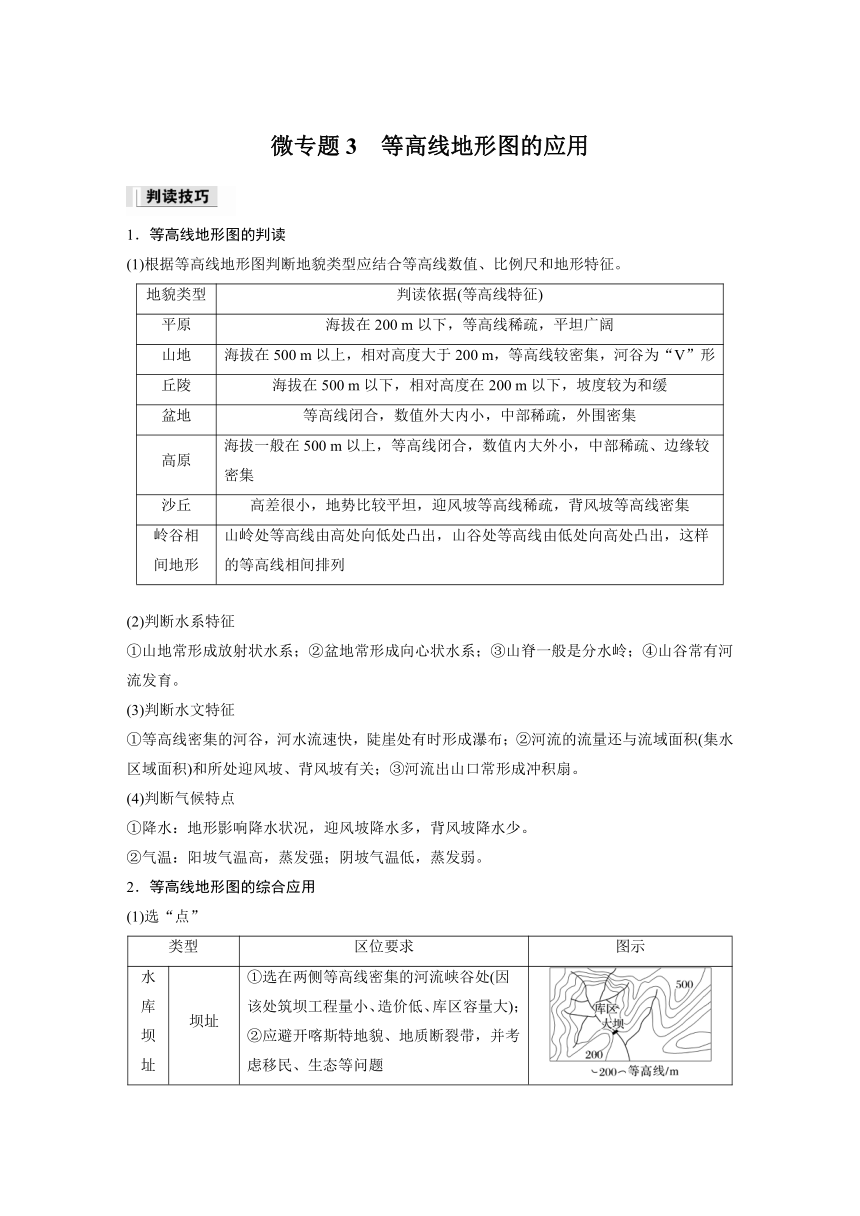 2023-2024学年高中地理鲁教版（2019）必修1  第三单元　第四节　微专题3　等高线地形图的应用  课时练（含答案）