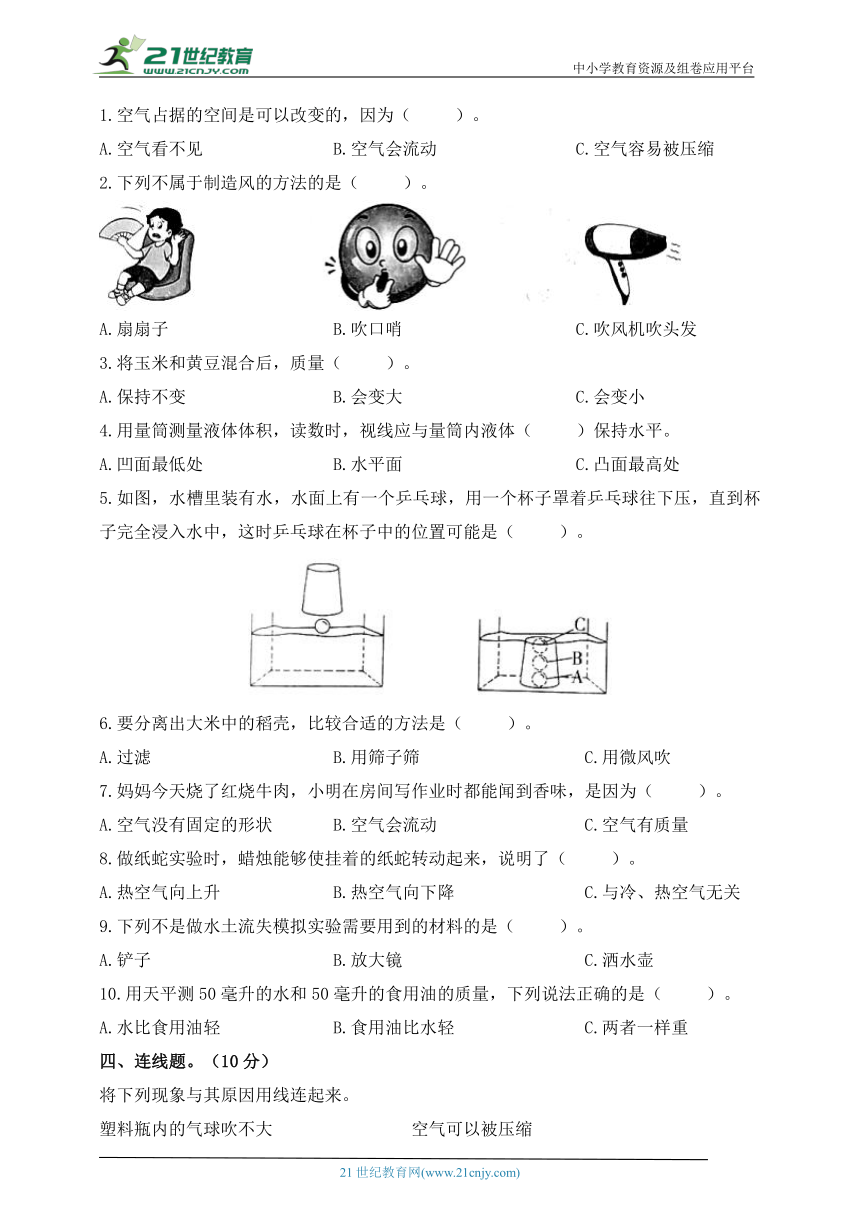 三年级科学上册（苏教版）期中素养评价卷（含答案）