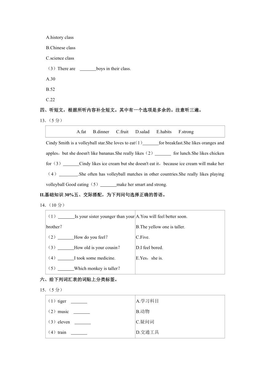 云南省昆明市盘龙区2023-2024学年七年级上学期新生分班测试英语试卷（含解析无听力音频及原文）