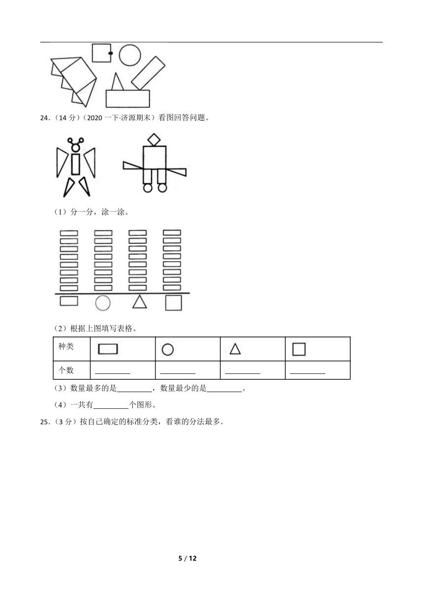 人教版数学一年级下册第一单元《图形认识二》真题单元测试1（含解析）