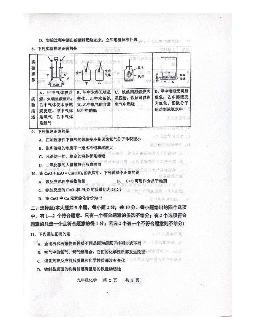 2024年天津市红桥区一模考试化学试题(图片版 无答案)