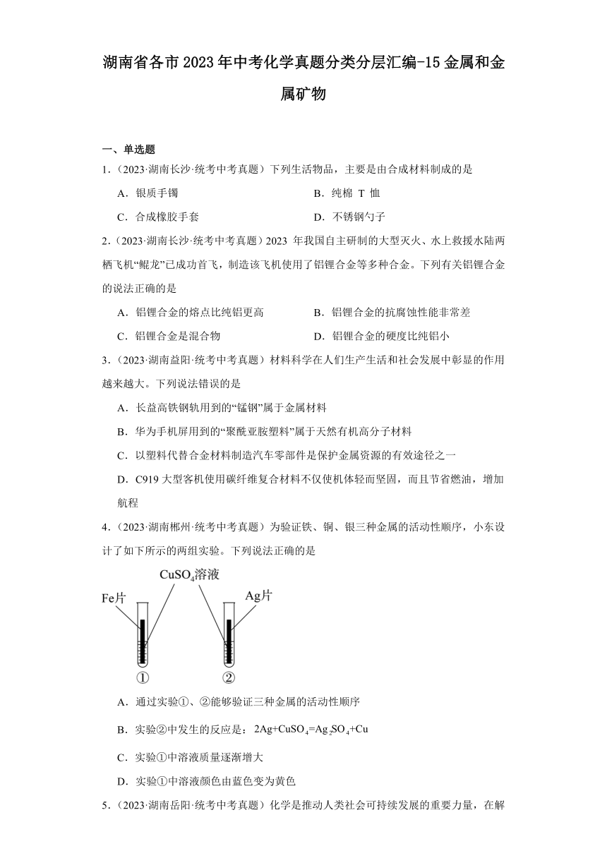 湖南省各市2023年中考化学真题分类分层汇编-15金属和金属矿物(含解析)