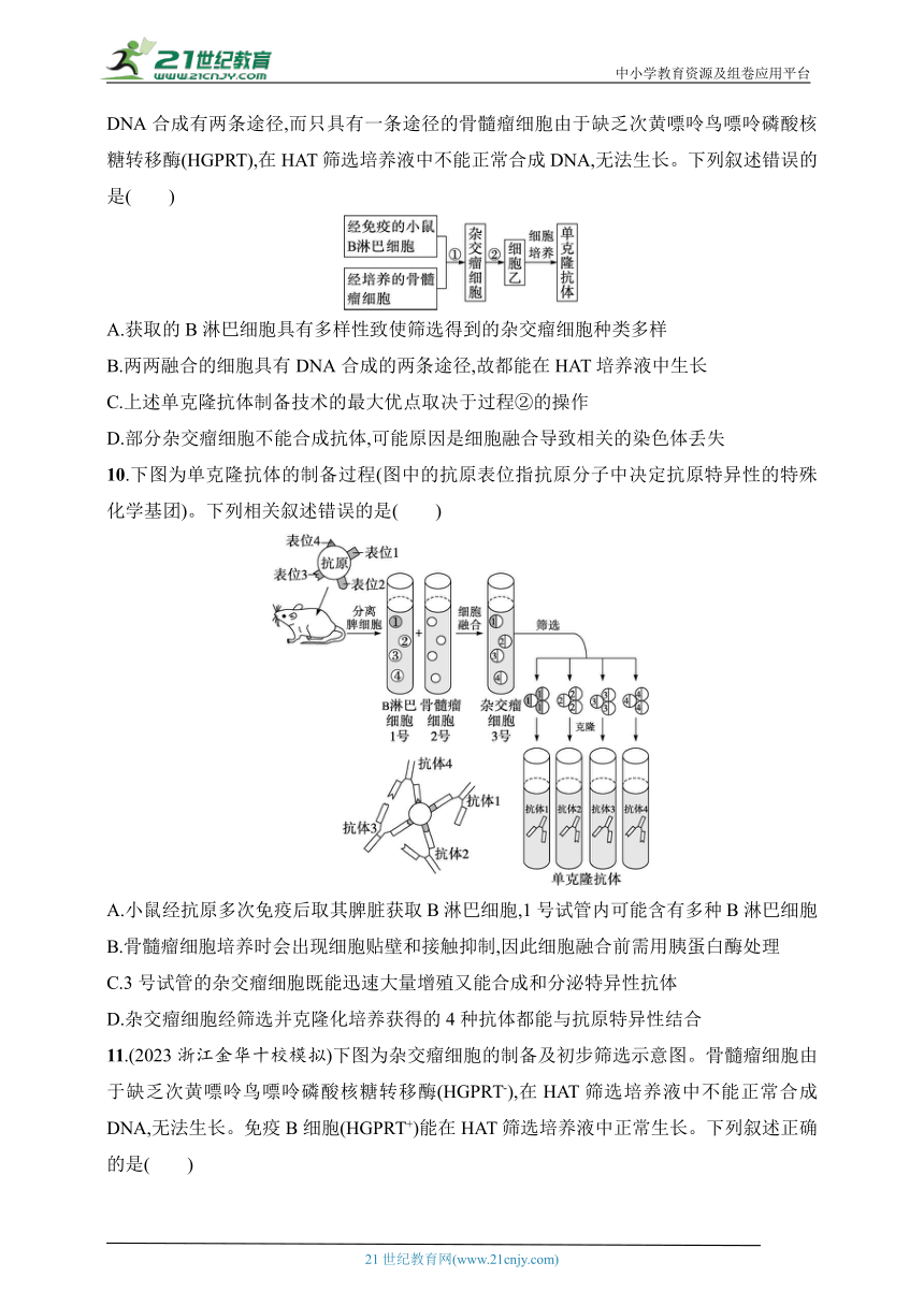 2025浙科版新教材生物学高考第一轮基础练--作业56　核移植及细胞融合技术（含解析）