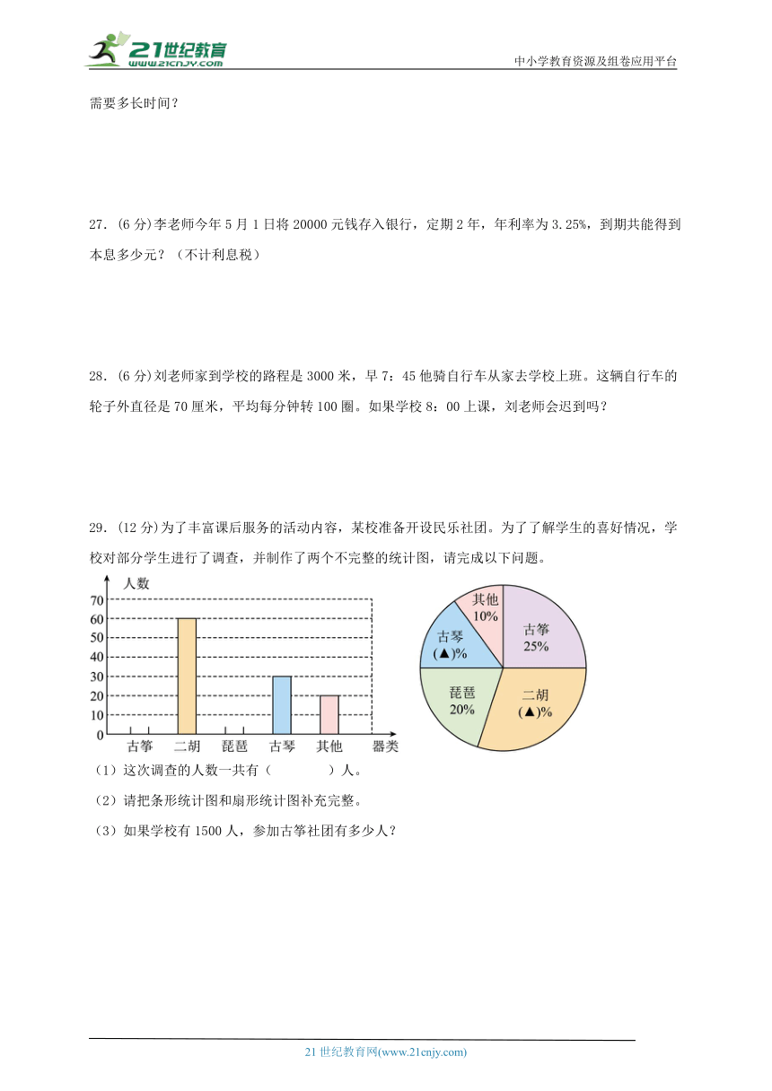 人教版小学数学六年级上册期末综合素养测评卷一（含答案）