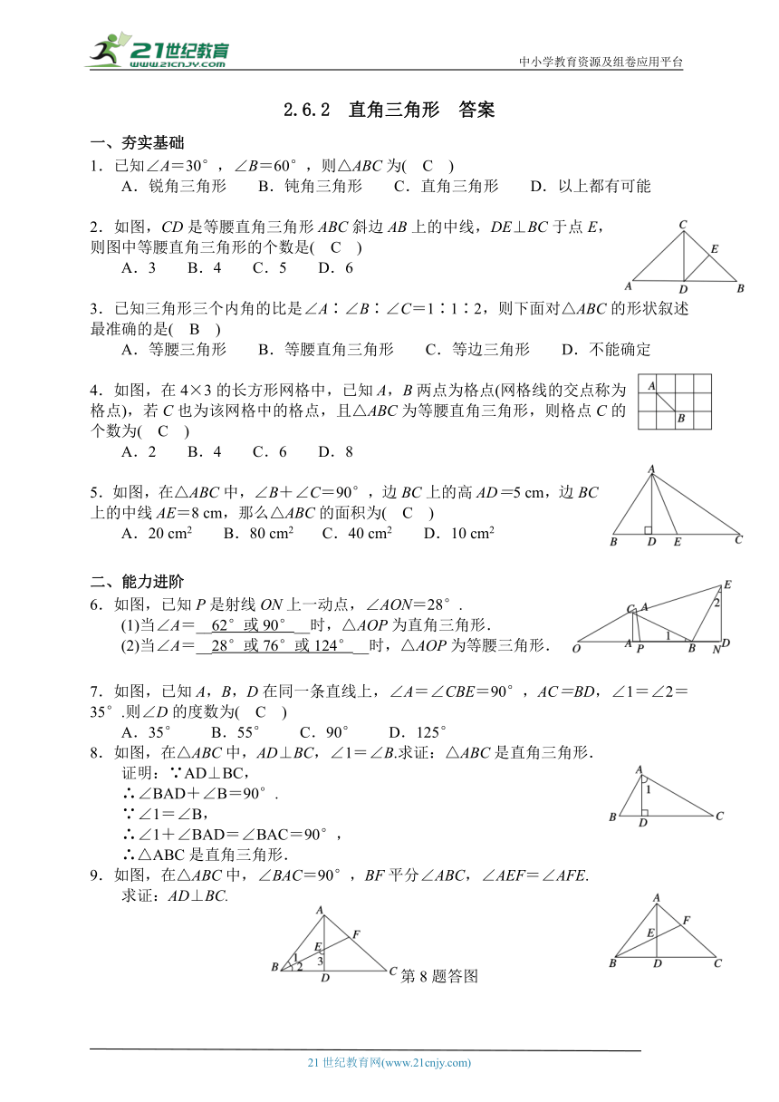2.6.2　直角三角形  课时练习（含答案）