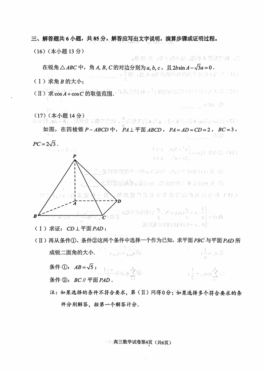 2024北京石景山区高三一模数学试卷（pdf版，无答案）