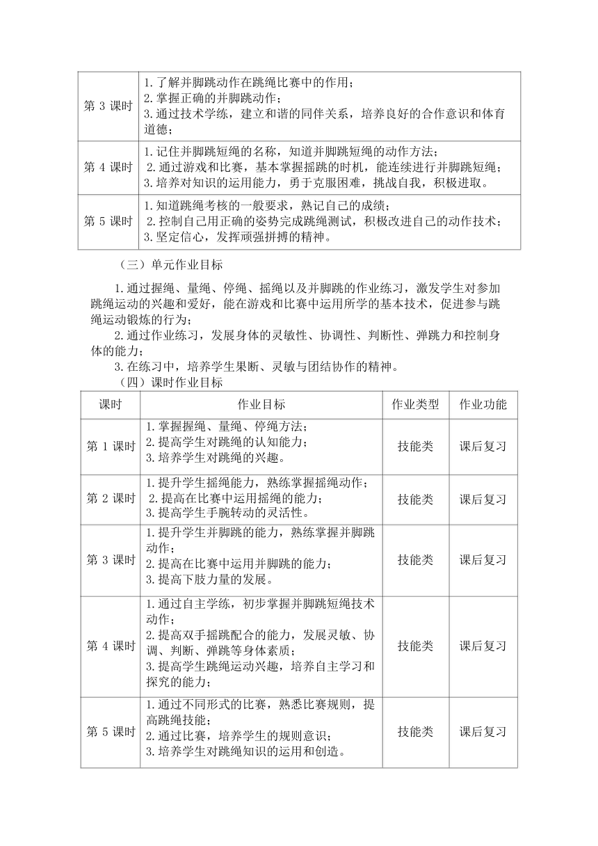 新课标体育与健康作业设计--人教版   一年级上册  《跳短绳》