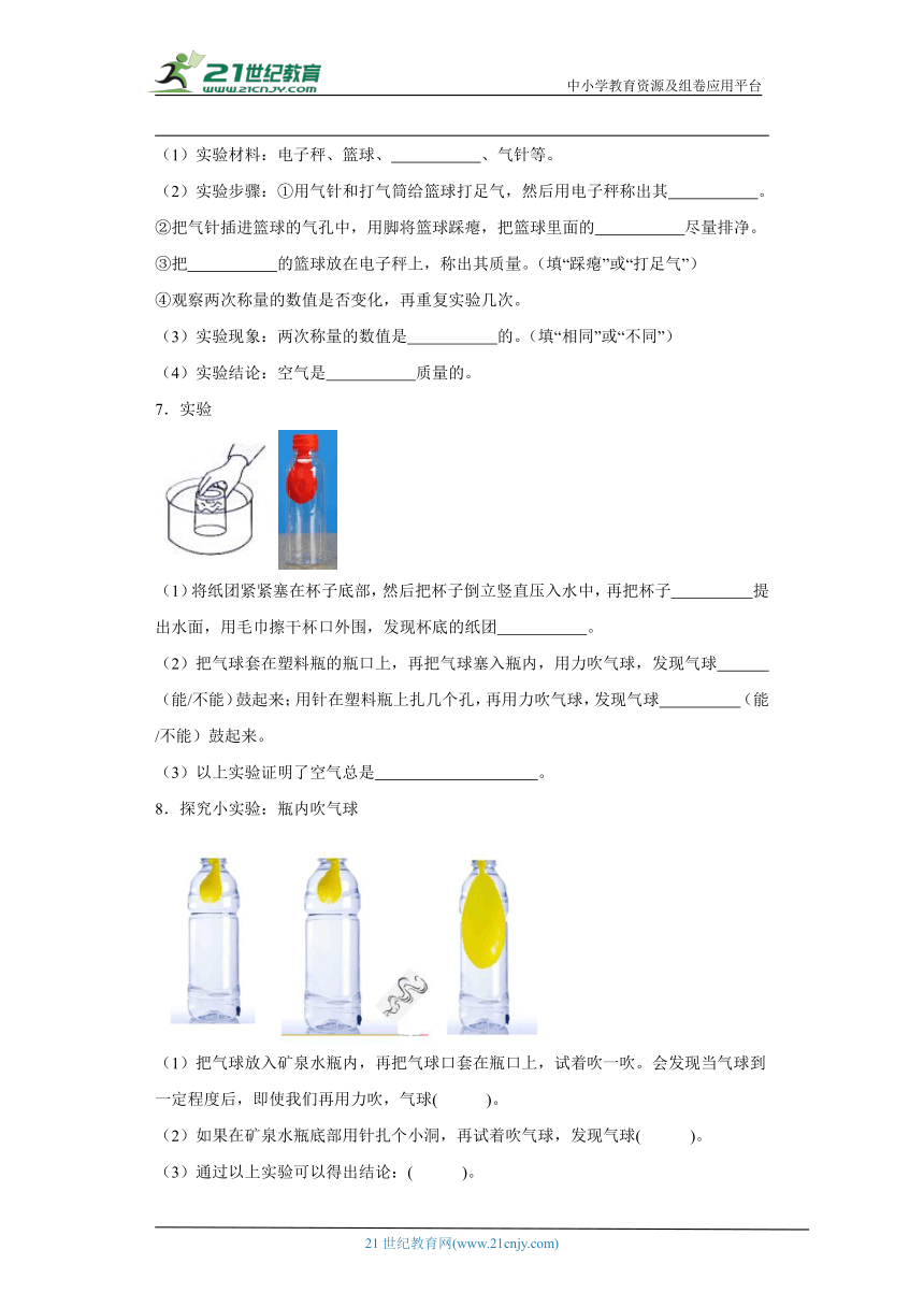 青岛版三年级上册科学期末实验题专题训练（含答案）