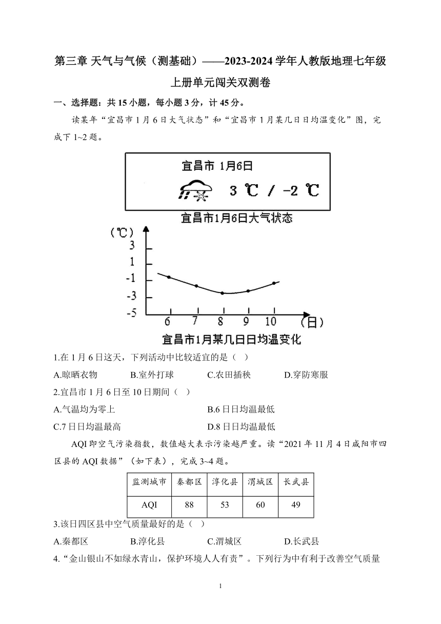 第三章 天气与气候（测基础）2023-2024学年人教版地理七年级上册单元闯关双测卷（含解析）