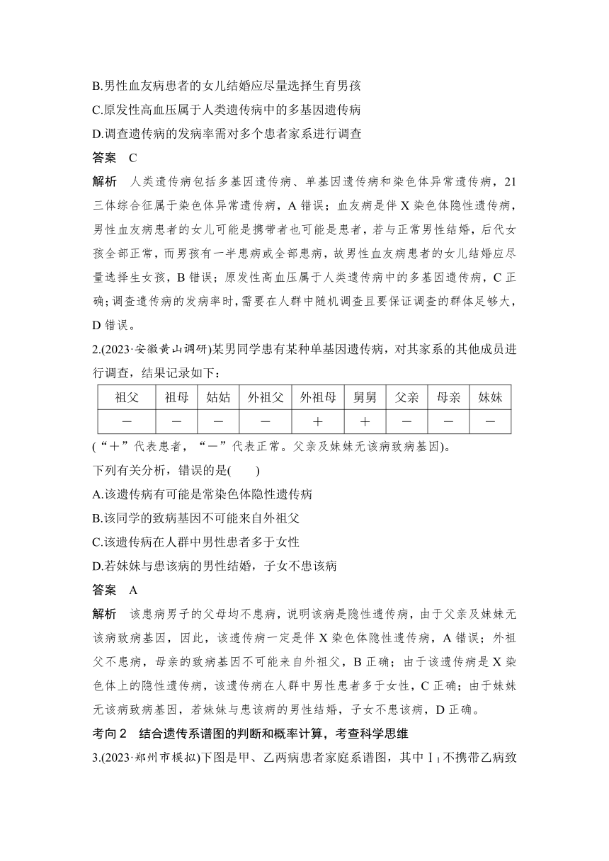 【备考2024】生物学高考一轮复习学案：第20讲　人类遗传病（含解析）