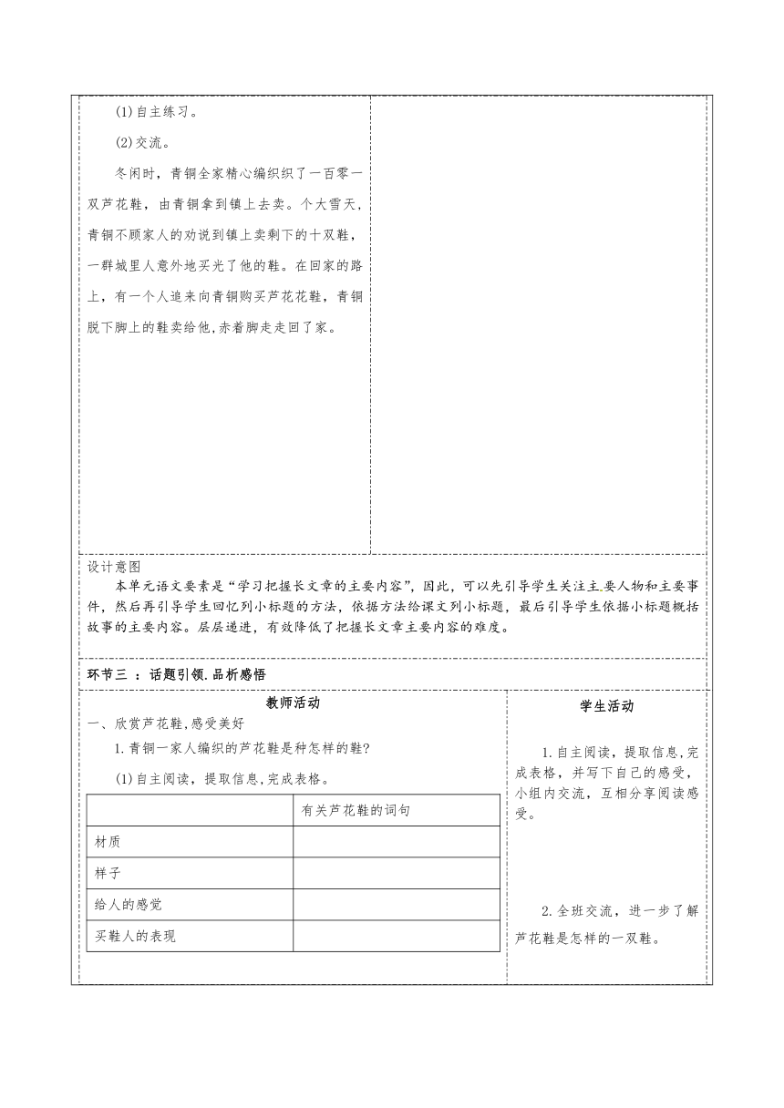 21《芦花鞋》  教学设计