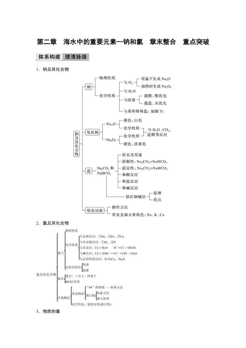 2023-2024学年（人教版2019）高中化学必修1第二章　海水中的重要元素—钠和氯　章末整合　重点突破  学案  （含答案）