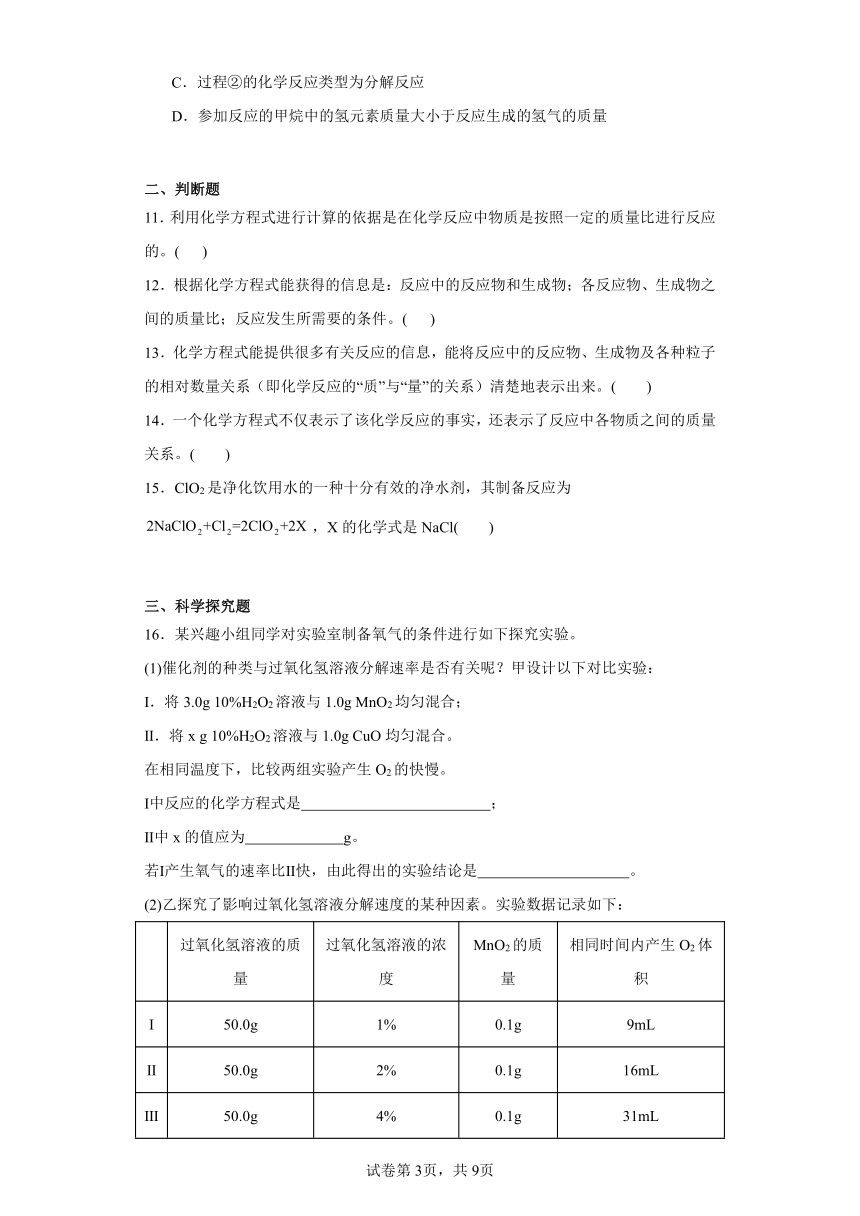 7.2化学方程式同步练习  京改版化学九年级上册（含解析）