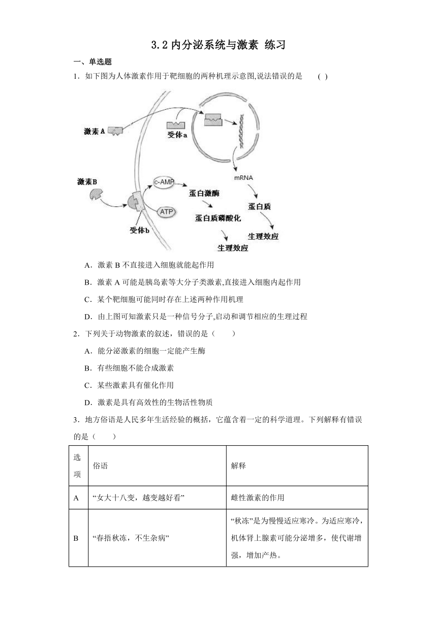 3.2内分泌系统与激素 练习（解析版）