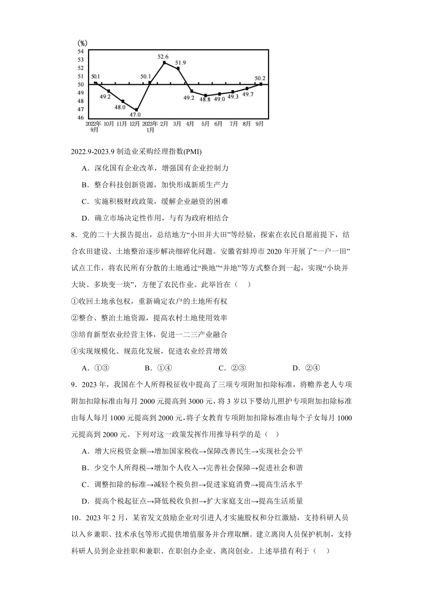 第二单元 经济发展与社会进步 检测练习-2024届高考政治统编版一轮复习统编版必修二