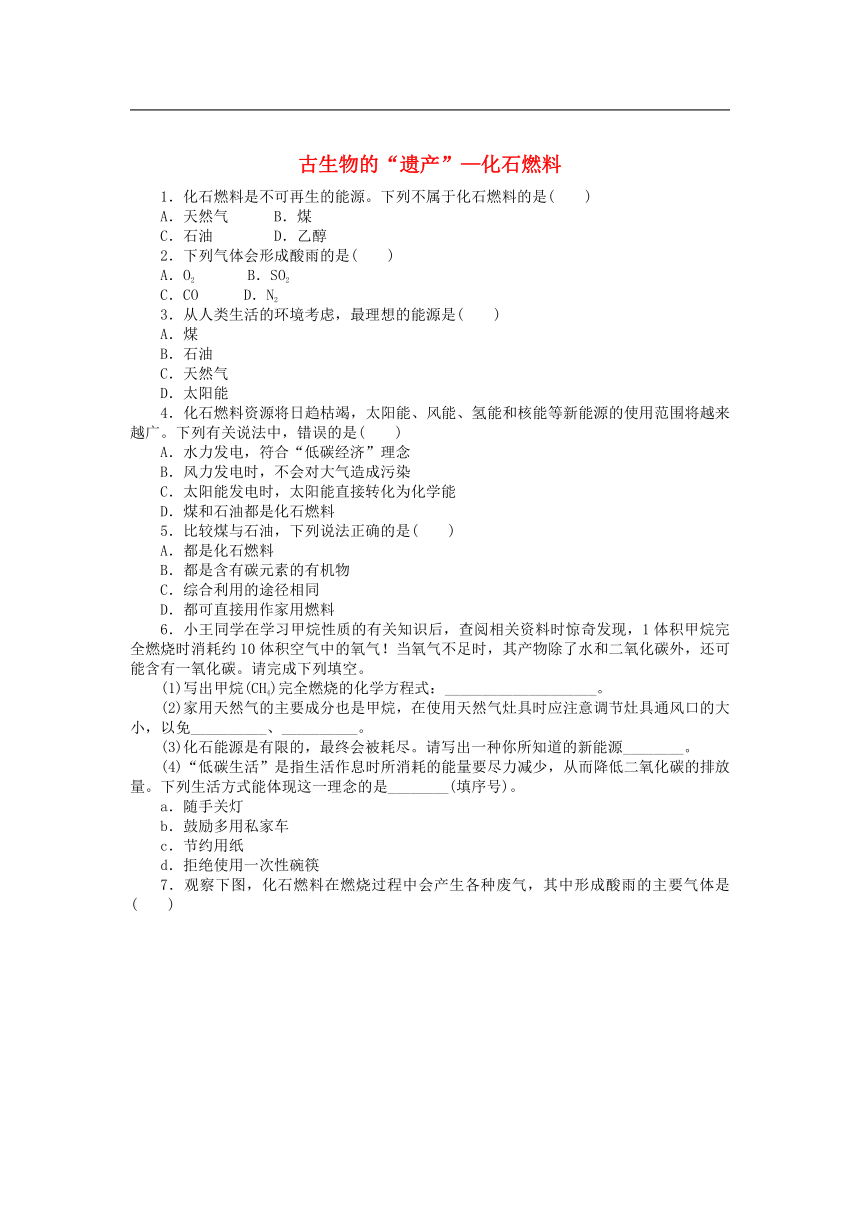 2023-2024学年科粤版九年级上第五章燃料5.4古生物的“遗产”_化石燃料 作业（含答案）