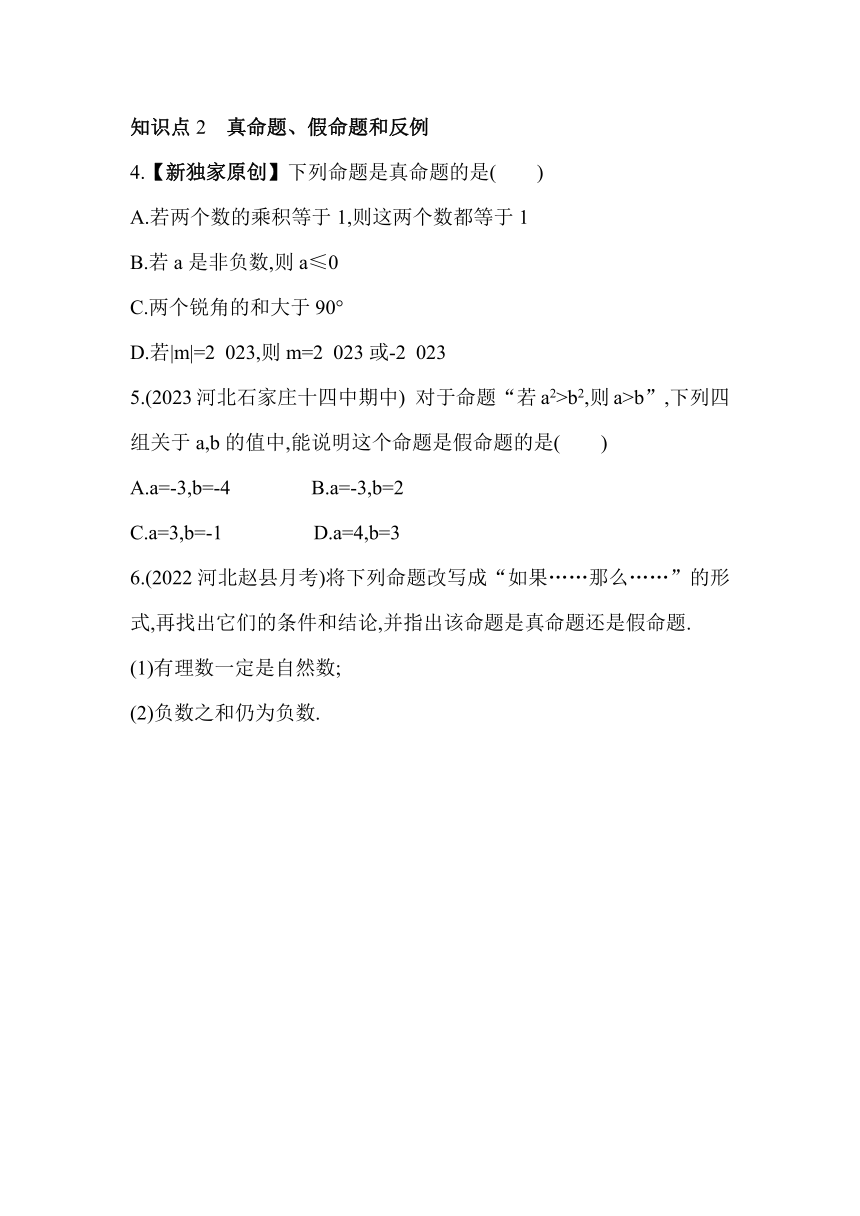 冀教版数学七年级下册7.1命题   素养提升练习（含解析）