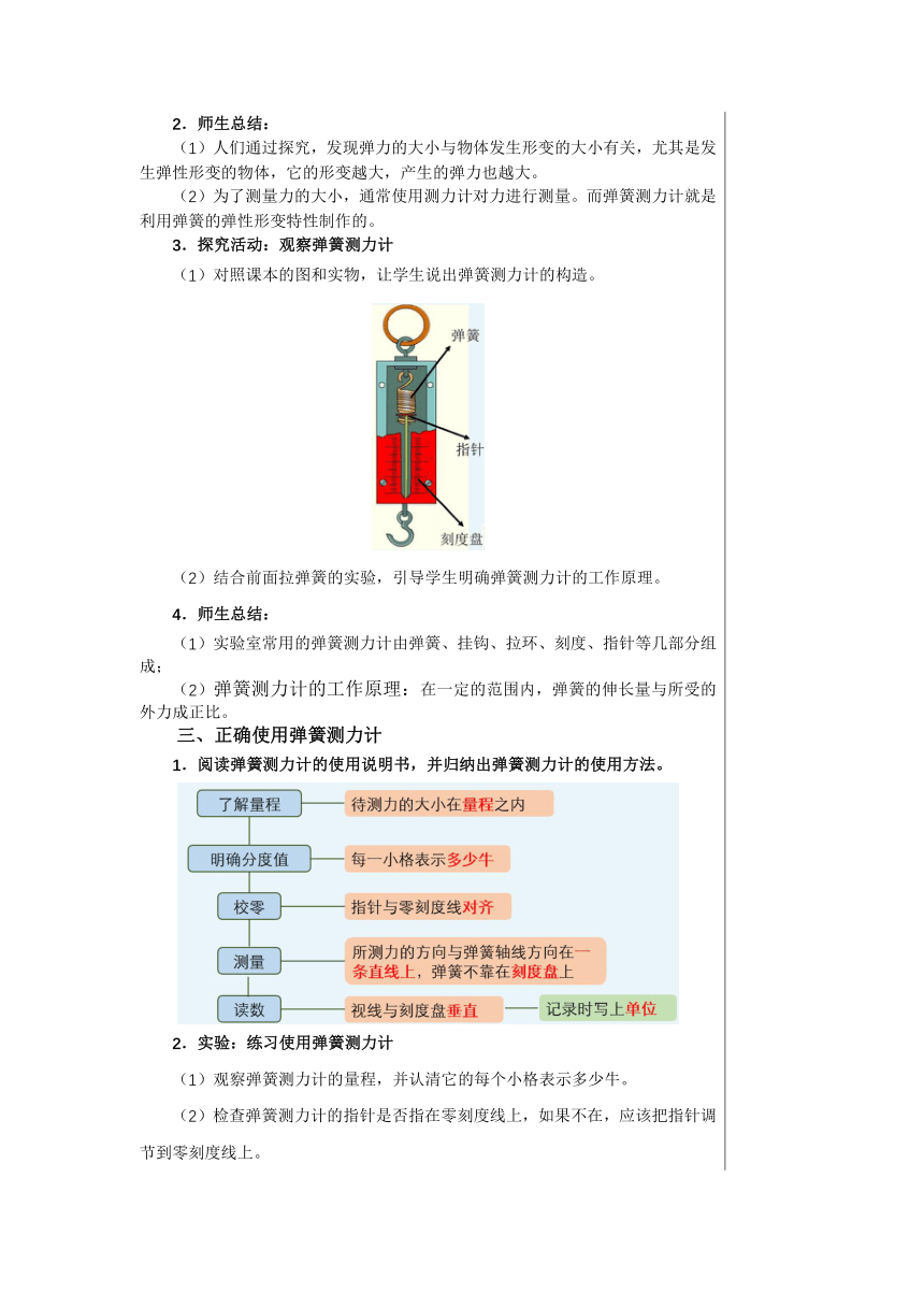 【轻松备课】沪科版物理八年级上 第六章第三节 弹力与弹簧测力计 教学详案