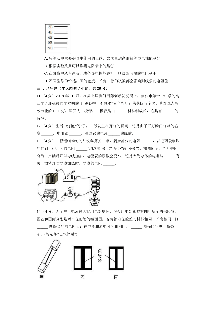 北京课改版物理九年级全册《9.6 电阻》同步练习（有解析）