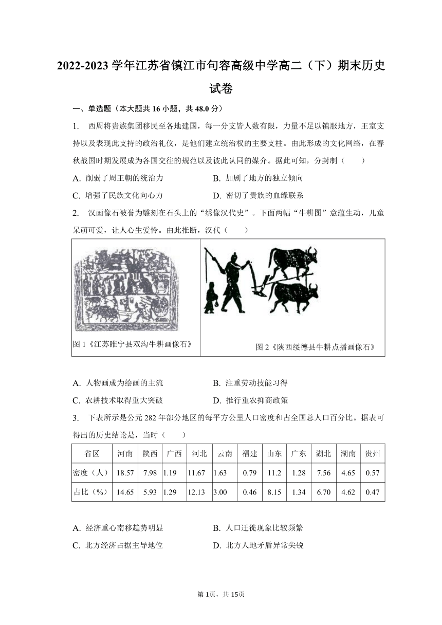 2022-2023学年江苏省镇江市句容高级中学高二（下）期末历史试卷（含解析）