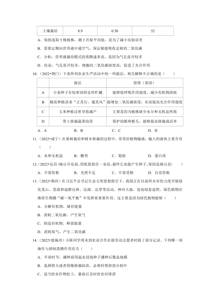 专题3绿色植物——2022-2023年湖北省中考生物试题分类（word版+解析版）