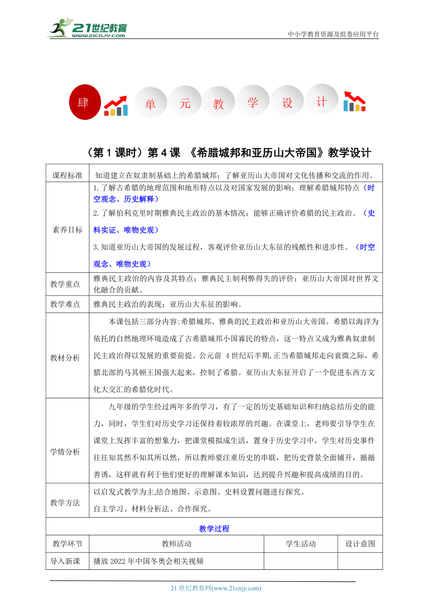 第4课  希腊城邦和亚历山大帝国【大单元教学设计】-2023-2024学年部编版九年级历史上册