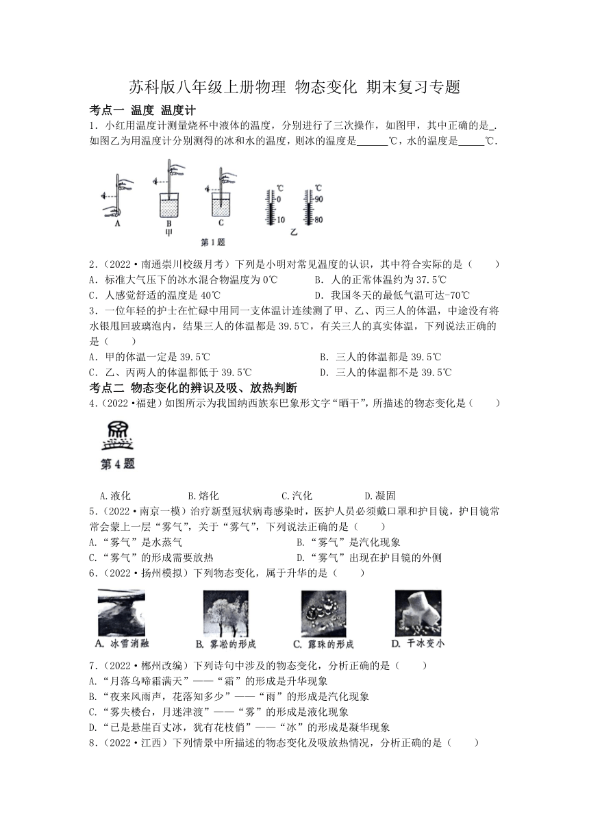 期末复习专题  第二章 物态变化（无答案） 2023-2024学年苏科版八年级上册物理