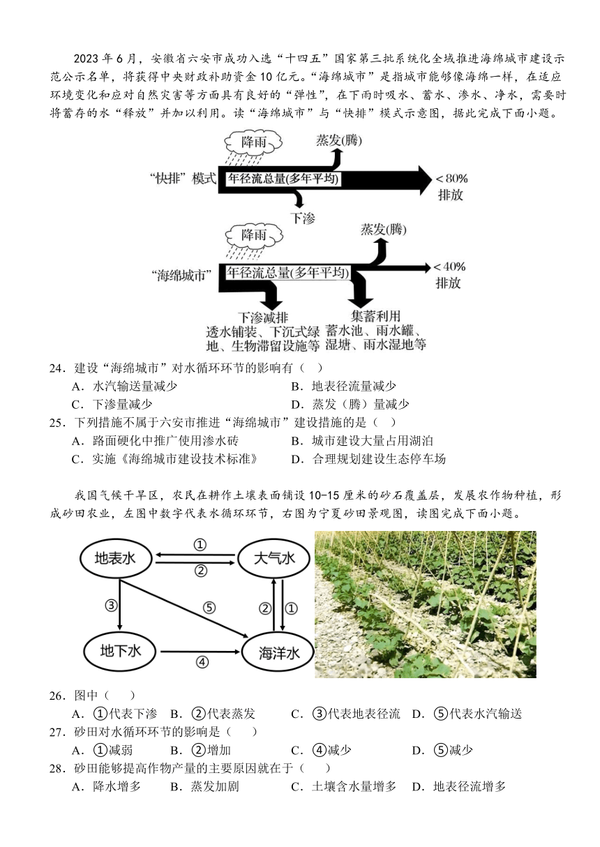 湖北省荆州市沙市区高级中学2023-2024学年高一上学期11月期中考试地理试题（含解析）