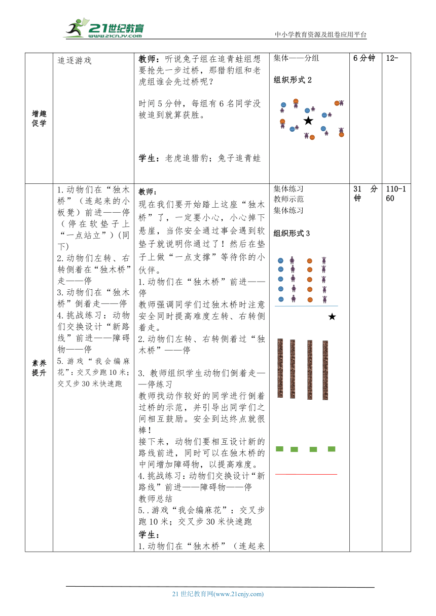 二年级体育2-16看，动物们，有座桥-在“桥”上多种形式的走 大单元课时教案