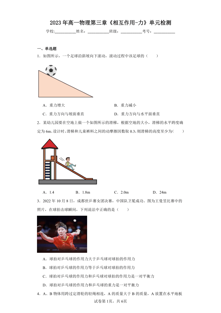 2023年高一物理 第三章 相互作用-力 单元检测（含答案）