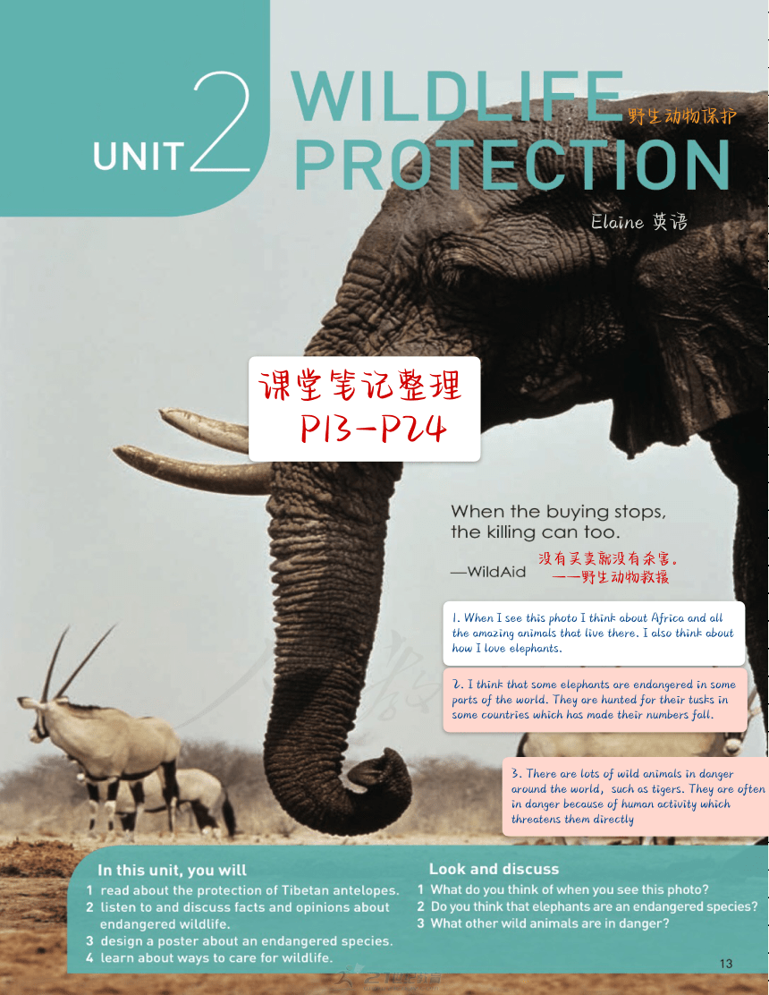 【教材完全解读】新人教版必修二Unit 2 Wildlife protection课堂笔记（PDF电子书版）