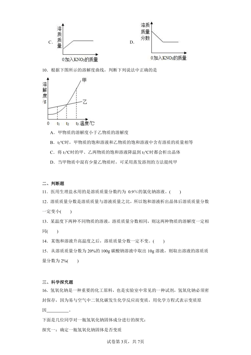 3.2溶液组成的定量表示同步练习（含解析）  鲁教版化学九年级上册
