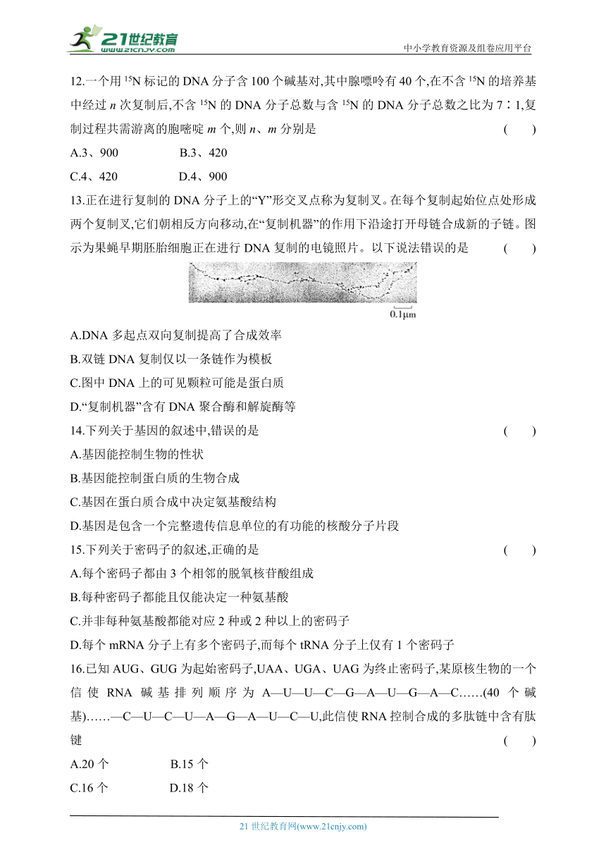 浙科版（2019）高中生物必修2同步练习题：第三章　遗传的分子基础综合测试（含解析）