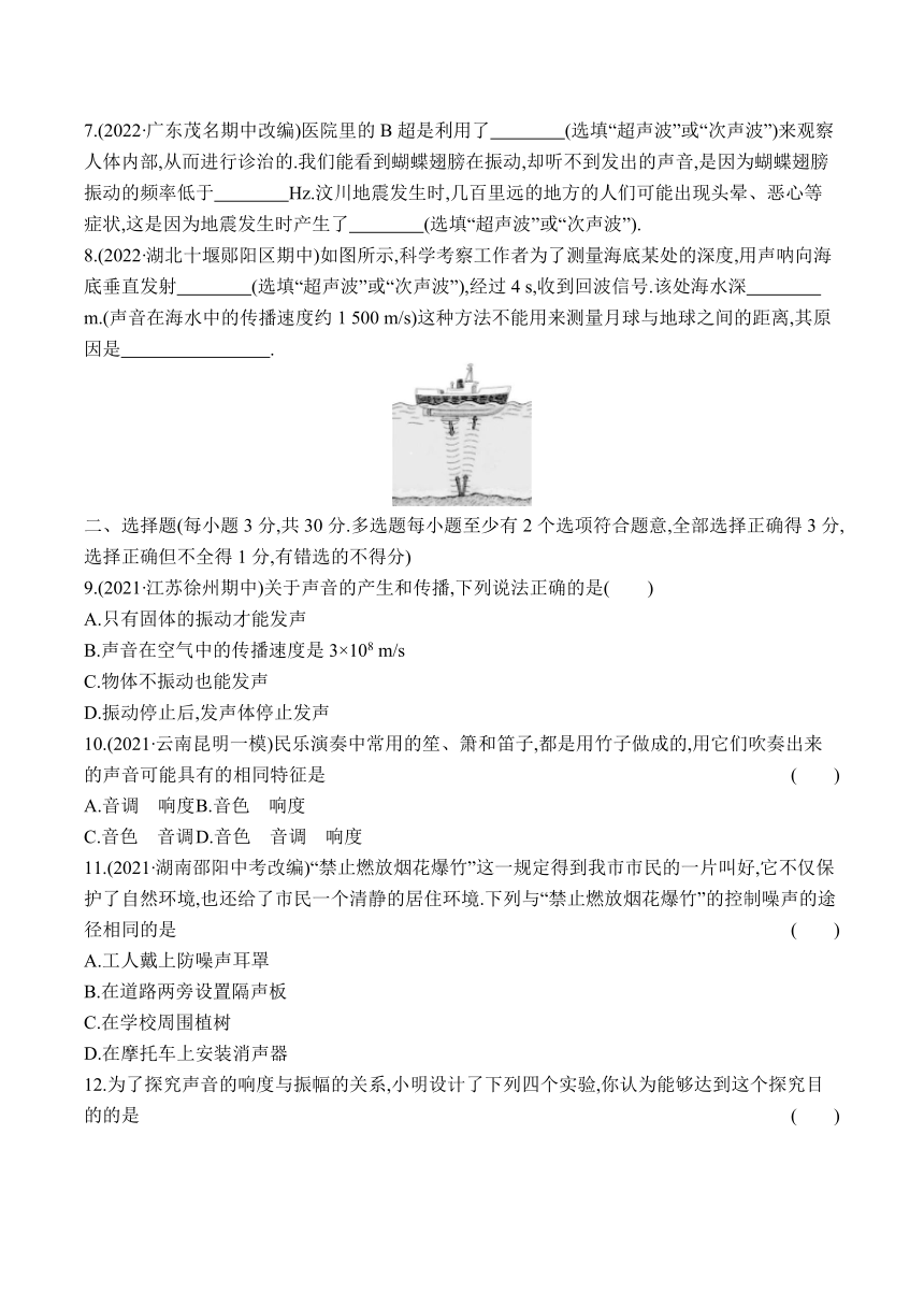 2024沪科版八年级物理上学期单元测试卷--第三章声的世界测试卷（有答案）