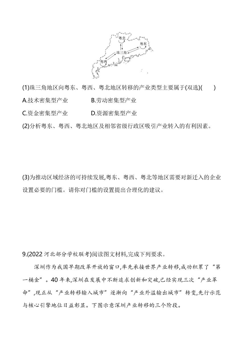 2024湘教版新教材高中地理选择性必修2同步练习--专题强化练8　产业转移（含解析）