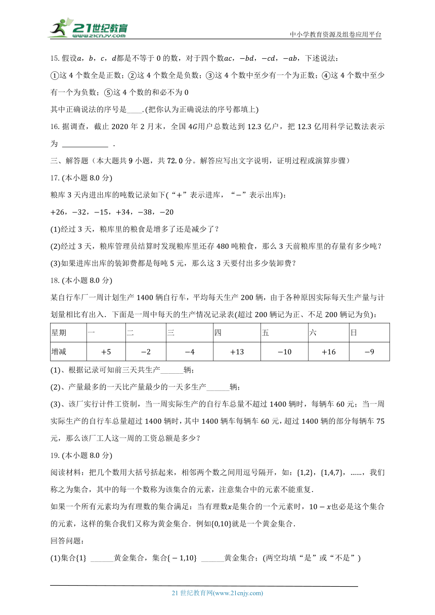 苏科版初中数学七年级上册第二单元《有理数》单元测试卷（困难）（含解析）