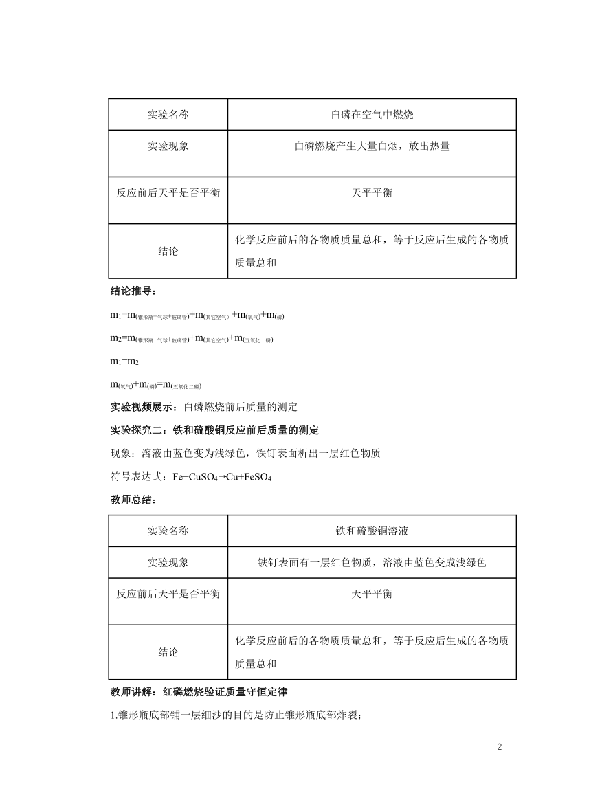 化学人教版九上：5.1质量守恒定律（第一课时） 教案