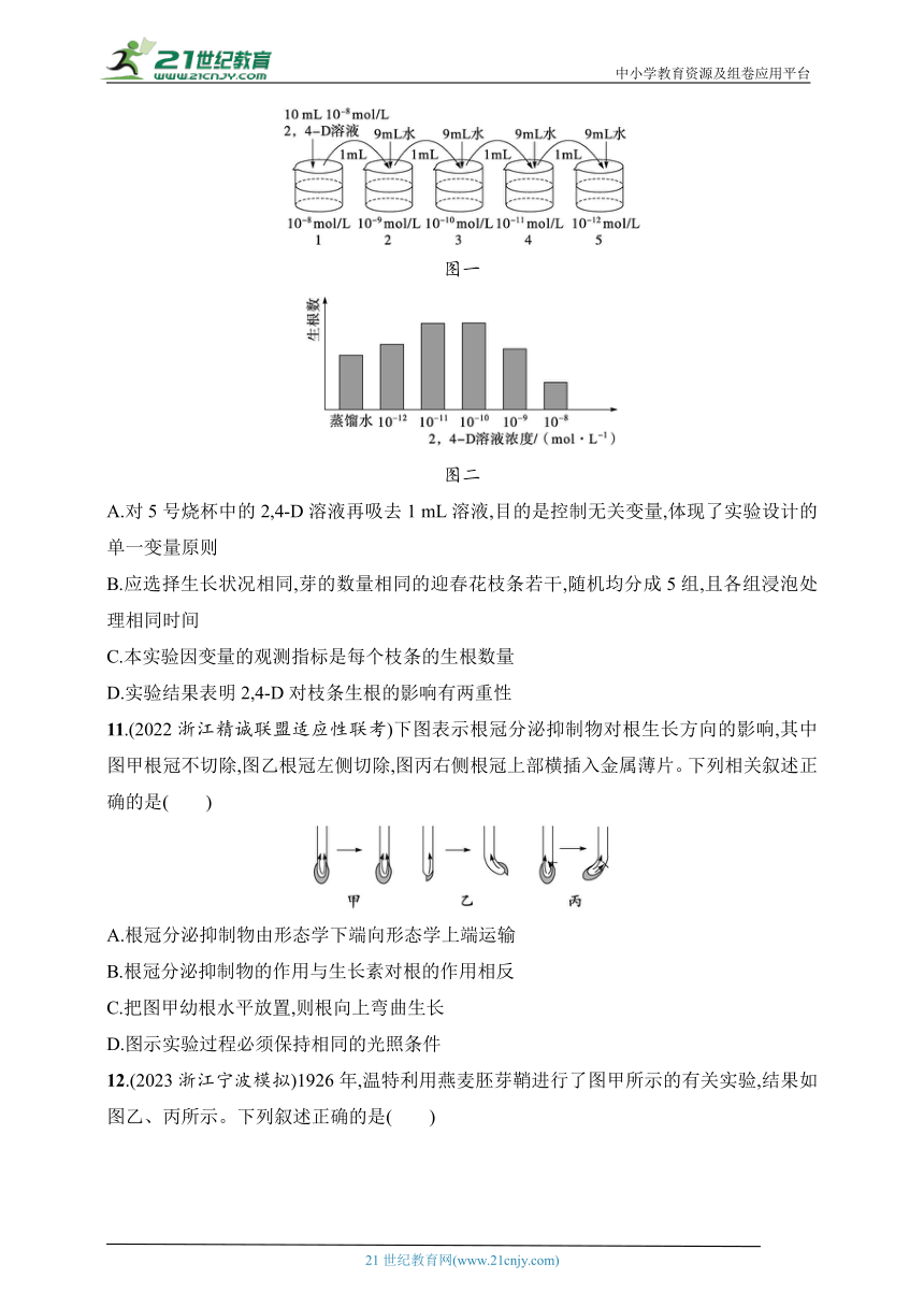 2025浙科版新教材生物学高考第一轮基础练--作业43　植物生长素的发现和作用（含解析）