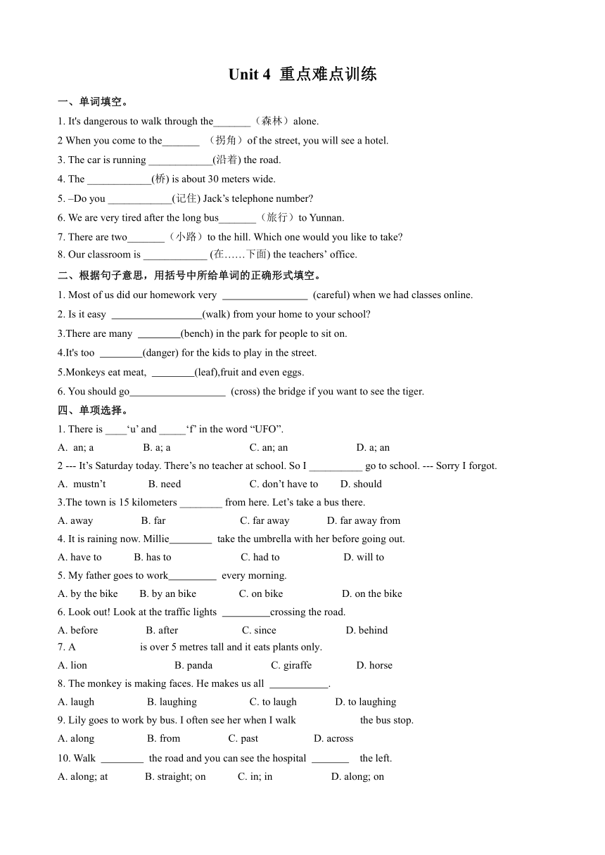 Unit 4  Finding your way重点难点训练 2023-2024学年牛津译林版七年级英语下册（无答案）