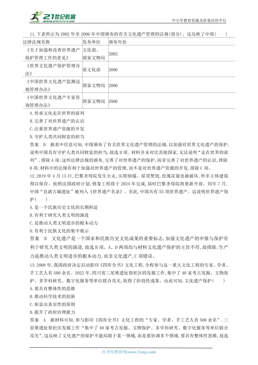 2024新教材历史高考专题复习--第二十单元　战争与文化交锋　文化的传承与保护(含答案) (2)