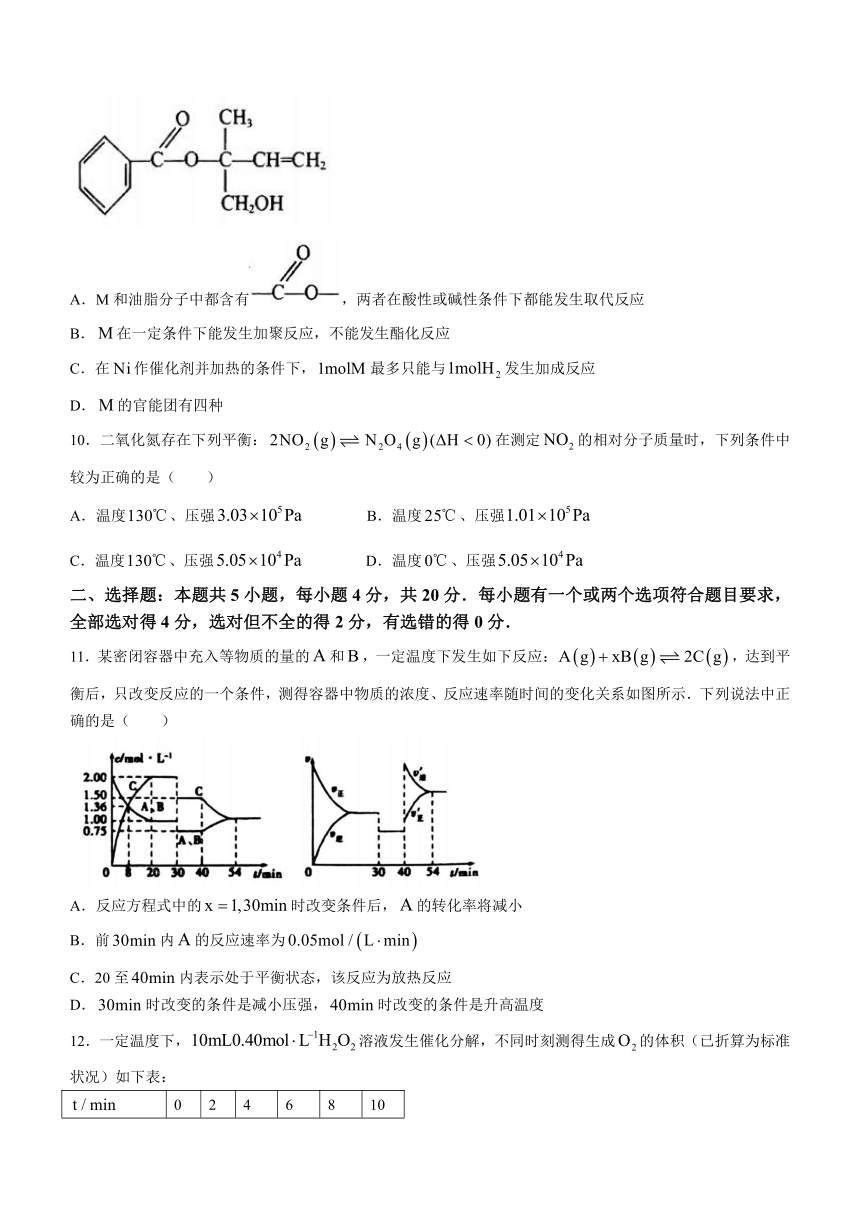 河南省南阳市重点中学校2023-2024学年高二上学期开学考试化学试题（含答案）