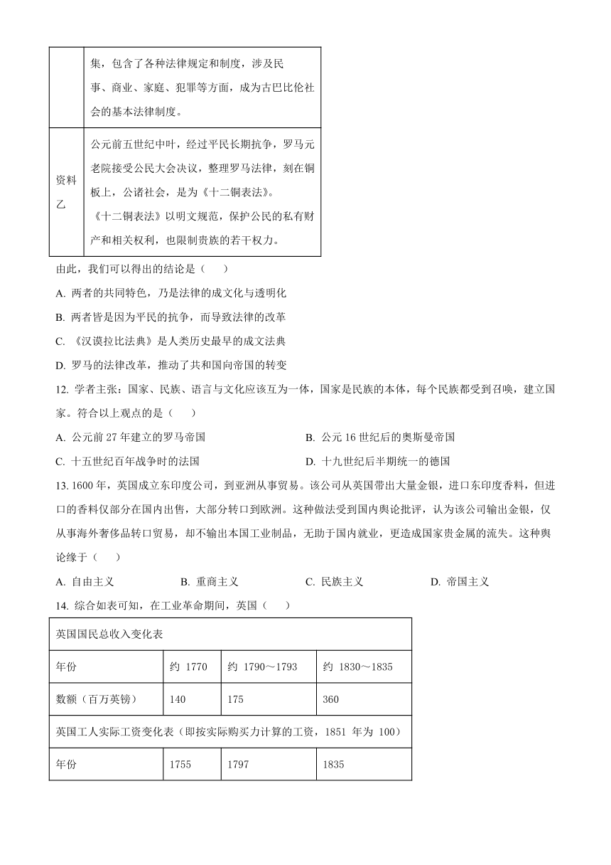 山东省济南市山东省实验中学2024届高三上学期第三次诊断考试历史试题（含解析）